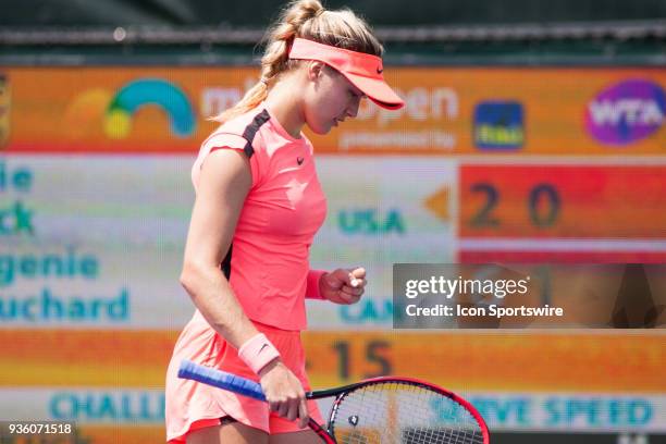 Eugenie Bouchard competes during the qualifying round of the 2018 Miami Open on March 19 at Tennis Center at Crandon Park in Key Biscayne, FL.