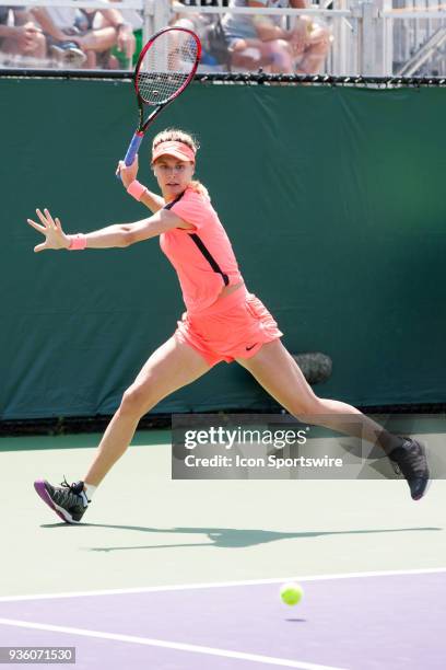 Eugenie Bouchard competes during the qualifying round of the 2018 Miami Open on March 19 at Tennis Center at Crandon Park in Key Biscayne, FL.