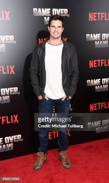 Robbie Amell attends the premiere of Netflix's "Game Over, Man!" at Regency Village Theatre on March 21, 2018 in Westwood, California.