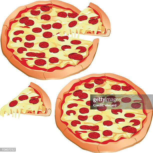 stockillustraties, clipart, cartoons en iconen met animation of several pepperoni pizzas and slices - mozzarellakaas