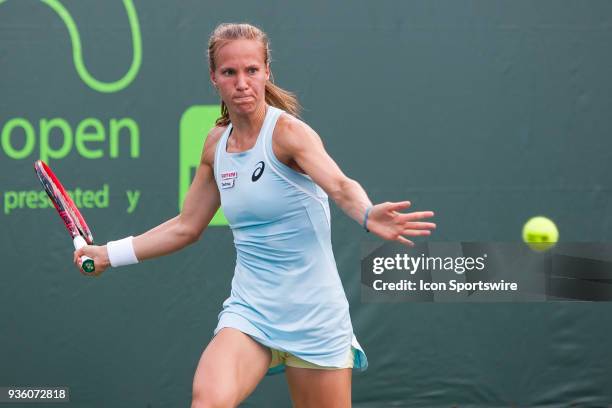 Viktorija Golubic competes during the qualifying round of the 2018 Miami Open on March 19 at Tennis Center at Crandon Park in Key Biscayne, FL.