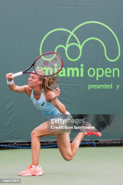 Viktorija Golubic competes during the qualifying round of the 2018 Miami Open on March 19 at Tennis Center at Crandon Park in Key Biscayne, FL.