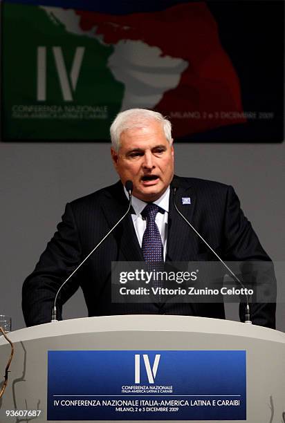 Panamanian President Ricardo Martinelli attends the IV National Conference On Italy - Latin America And The Caraibean on December 2, 2009 in Milan,...