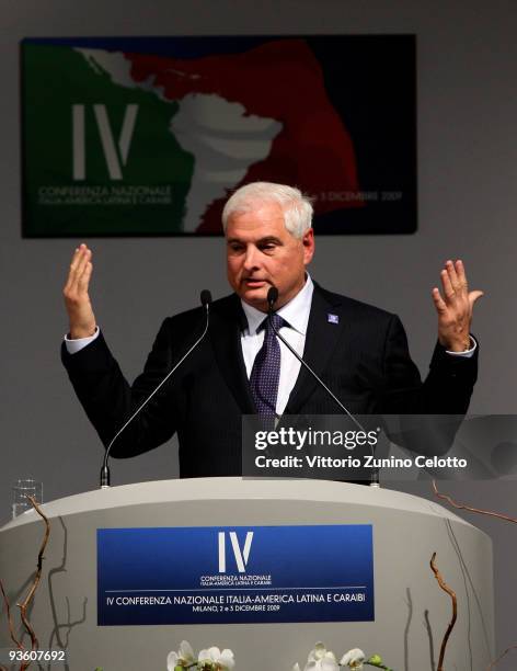 Panamanian President Ricardo Martinelli attends the IV National Conference On Italy - Latin America And The Caraibean on December 2, 2009 in Milan,...