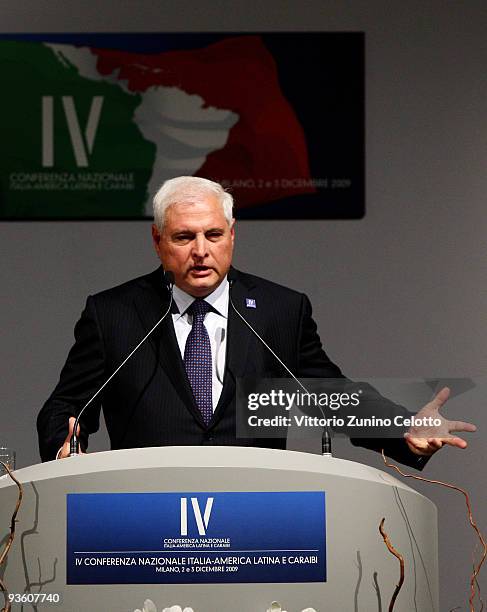 Panamanian President Ricardo Martinelli attends the IV National Conference On Italy - Latin America And The Caraibean on December 2, 2009 in Milan,...