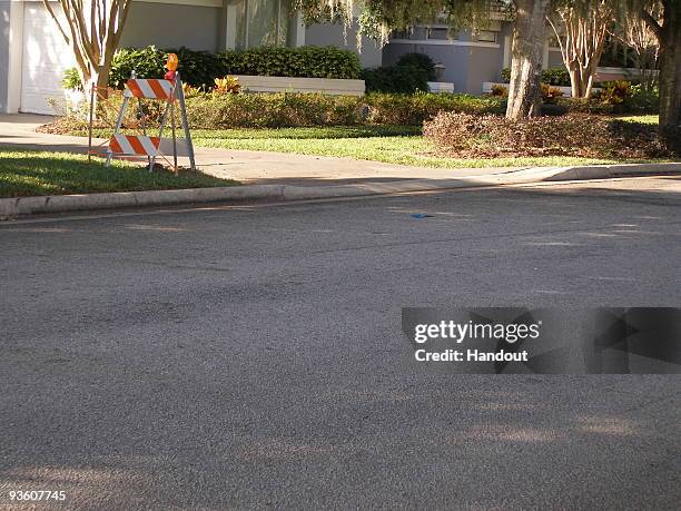 In this handout photo provided by The Florida Highway Patrol, the street where Tiger Woods crashed his SUV is seen on December 2, 2009 in Windermere,...