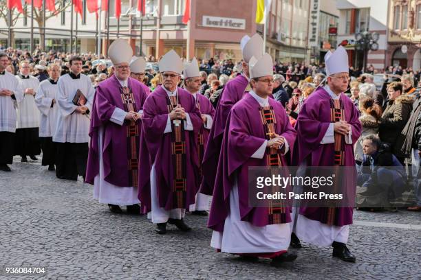 The Bishops and Cardinals who are celebrating the funeral mass walk in the funeral procession of Cardinal Lehmann. The funeral of Cardinal Karl...