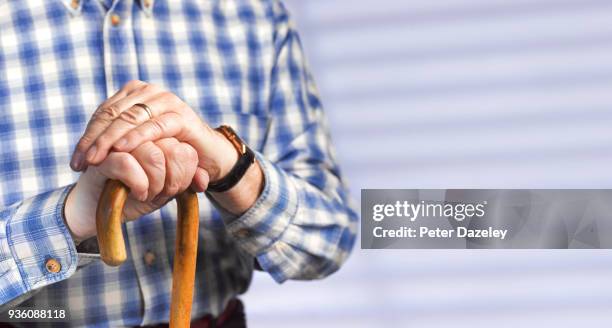 pensioner with dementia and copy space - bastone da passeggio foto e immagini stock