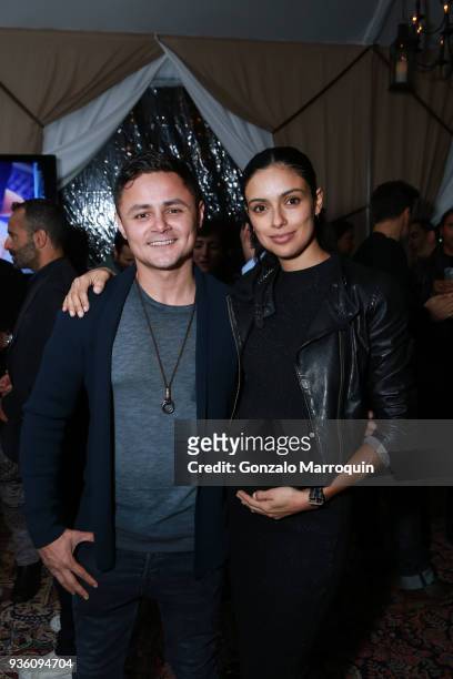 Arturo Castro and Gabriela Salvado during the Founder + CEO Tarik Sansal Invites You to Celebrate the Launch of ROMIO at NoMad Hotel Rooftop on March...