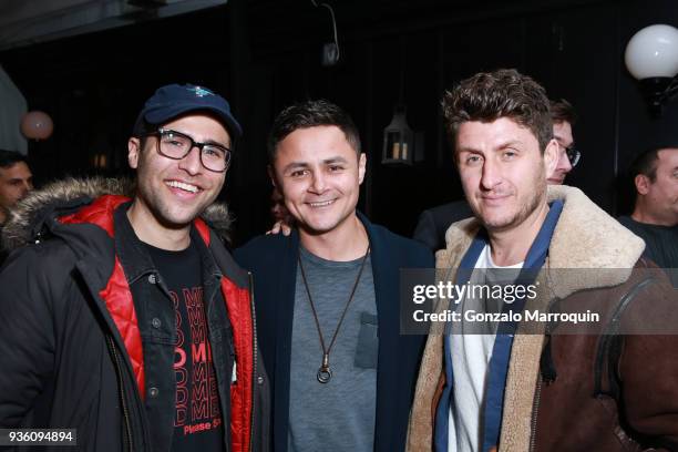 Josh Quillen, Arturo Castro and JGoldcrown during the Founder + CEO Tarik Sansal Invites You to Celebrate the Launch of ROMIO at NoMad Hotel Rooftop...