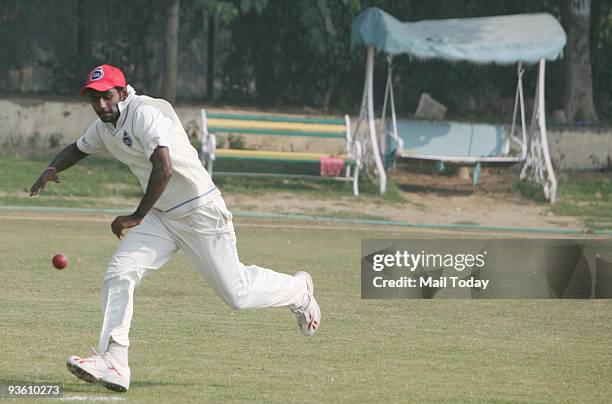 Delhi Ranji team captain Parvinder Awana practices at the Roshan Ara club in New Delhi on Monday, November 30, 2009.