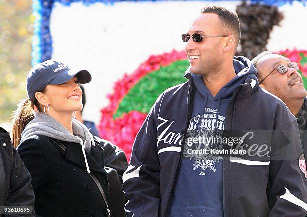 Yankee shortstop, Derek Jeter celebrates with his girlfriend, Minka Kelly during the 2009 New York Yankees World Series Victory Parade on November 6,...