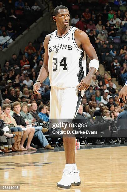 Antonio McDyess of the San Antonio Spurs takes a break from the action during the game against the Washington Wizards on November 21, 2009 at the...