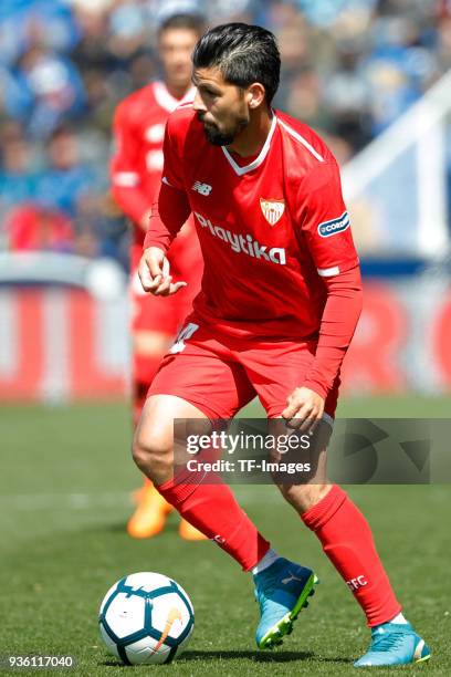 Nolito of Sevilla controls the ball during the La Liga match between Leganes and Sevilla at Estadio Municipal de Butarque on March 18, 2018 in...