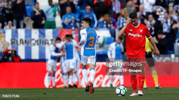 Wissam Ben Yedder of Sevilla looks dejected during the La Liga match between Leganes and Sevilla at Estadio Municipal de Butarque on March 18, 2018...