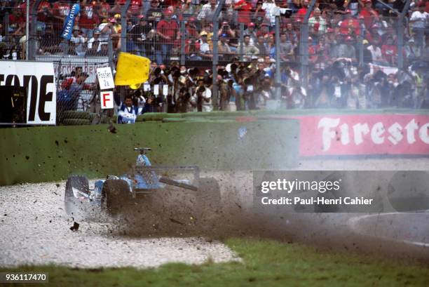 Giancarlo Fisichella, Benetton-Playlife B200, Grand Prix of Germany, Hockenheimring, 30 July 2000. Giancarlo Fisichella leaving the track and about...