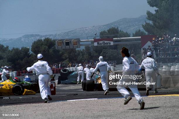 Emanuele Pirro, Mauricio Gugelmin, Rene Arnoux, Benetton-Ford B188, March-Judd CG891, Ligier-Ford JS33, Grand Prix of France, Circuit Paul Ricard, 09...