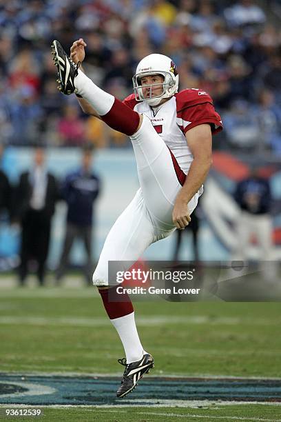 Arizona Cardinals punter Ben Graham unleashes a kick during a game against the Tennessee Titans at LP Field on November 29, 2009 in Nashville,...