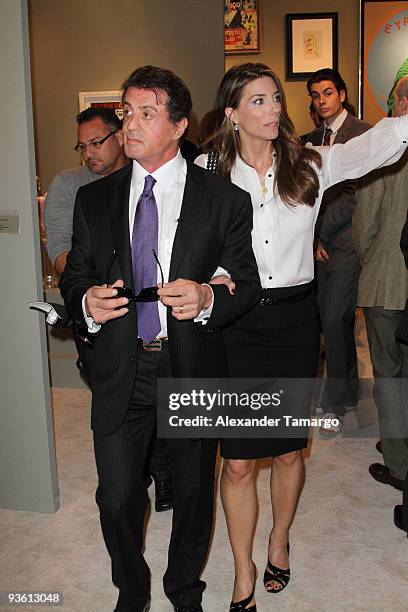 Sylvester Stallone and Jennifer Flavin attend Art Basel on December 2, 2009 in Miami Beach, Florida.