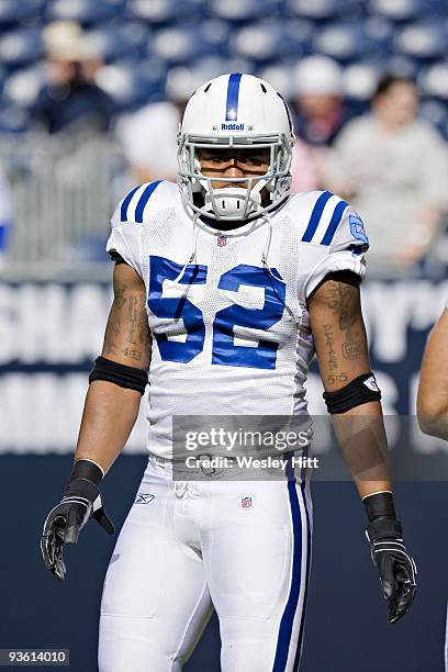 Linebacker Cody Glenn of the Indianapolis Colts during warm ups before a game against the Houston Texans at Reliant Stadium on November 29, 2009 in...