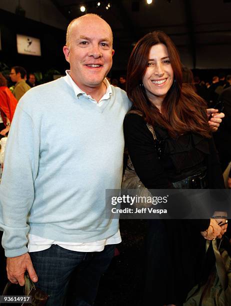 Producers Cassian Elwes and Rena Ronson pose in the Green Room at Film Independent's 2009 Independent Spirit Awards held at the Santa Monica Pier on...