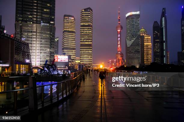 The Perle de l'Orient telecommunications tower on February 24, 2018 in Shanghai, China. China's most populous city is also one of the world's largest...