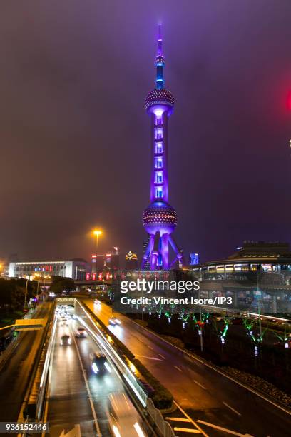The Perle de l'Orient telecommunications tower on February 24, 2018 in Shanghai, China. China's most populous city is also one of the world's largest...