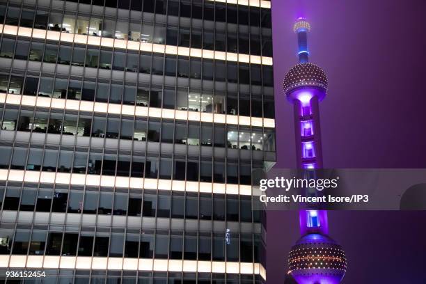 The Perle de l'Orient telecommunications tower on February 24, 2018 in Shanghai, China. China's most populous city is also one of the world's largest...