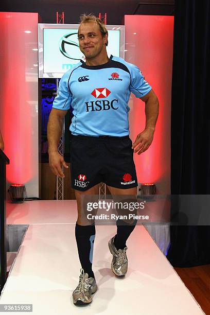 Phil Waugh of the Waratahs walks the catwalk during the New South Wales Waratahs 2010 Super 14 jersey launch at The Canterbury Store on December 3,...