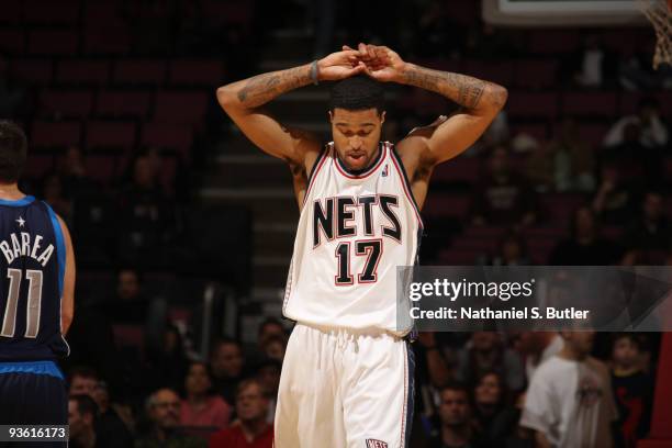 Chris Douglas-Roberts of the New Jersey Nets reacts during game against the Dallas Mavericks on December 2, 2009 at the IZOD Center in East...