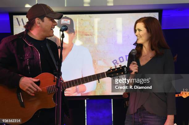 S Alecia Davis chats with Rodney Atkins during his Listening Event on The Steps at WME on March 21, 2018 in Nashville, Tennessee.