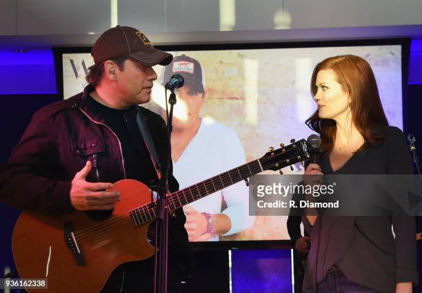 S Alecia Davis chats with Rodney Atkins during his Listening Event on The Steps at WME on March 21, 2018 in Nashville, Tennessee.