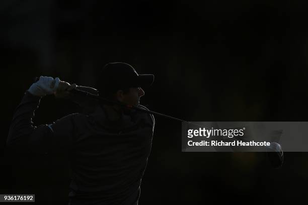Rory McIlroy of Northern Ireland on the driving range prior to a practise round for the WGC Dell Technologies Matchplay at Austin Country Club on...