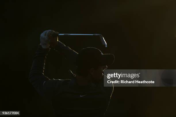 Rory McIlroy of Northern Ireland on the driving range prior to a practise round for the WGC Dell Technologies Matchplay at Austin Country Club on...