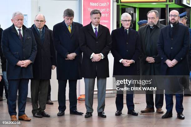 Minister of Mobility Francois Bellot, Minister of Justice Koen Geens, Vice-Prime Minister and Interior Minister Jan Jambon, Brussels Airport CEO...