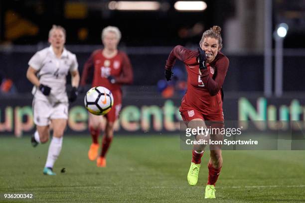 United States defender Kelley O'Hara chases the ball during the game between the United States and Germany on March 01, 2018 at MAPFRE Stadium in...