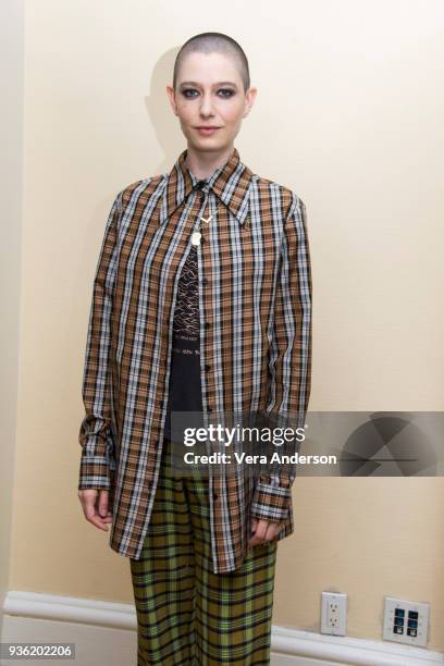 Asia Kate Dillon at the "Billions" Press Conference at the Peninsula Hotel on March 20, 2018 in New York City.