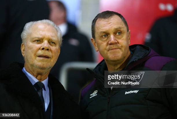 West Ham Chairman David Gold and Terry Westley manager of West Ham United Under 23s during Friendly match between Dagenham and Redbridge against West...