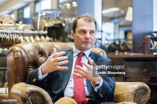 Christian Johann Springer, chief executive officer of Joh. Springer's Erben Handels GmbH, gestures as he speaks during an interview inside the Joh....