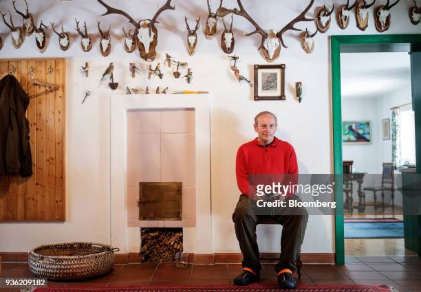 Heinrich Bubna-Litic, forest owner and hunter, poses for a photograph inside his lodge near the village of Stanz in Muerztal in the province of...