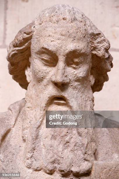 Statue in Notre-Dame cathedral, Rouen : St Matthew. France.