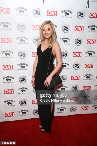 Tilly Keeper attends OK! Magazine's 25th Anniversary Party at The View from The Shard on March 21, 2018 in London, England.