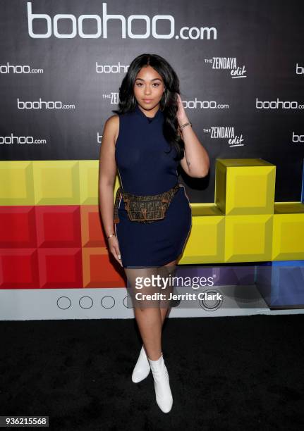 Jordyn Woods attends the launch of the boohoo.com spring collection and the Zendaya Edit at The Highlight Room at the Dream Hollywood on March 21,...