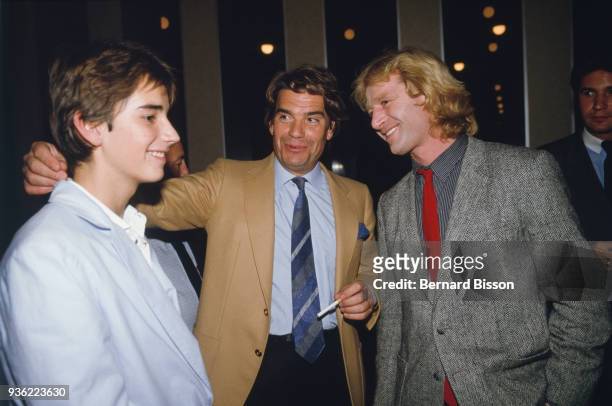 Paris - French businessman Bernard Tapie with his son Stephane Tapie and french rugby player Jean-Pierre Rives in Palais des Congres for the 2500th...