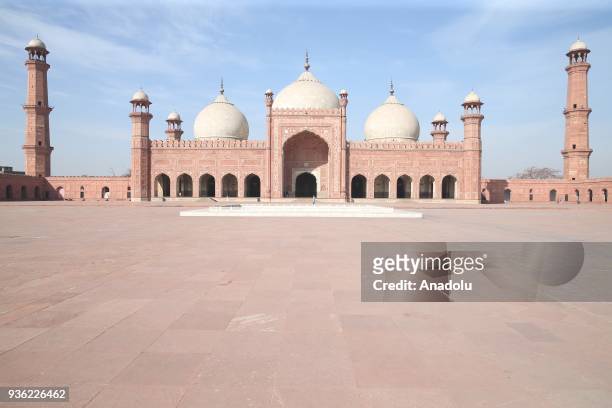 The Badshahi Mosque, the second-largest mosque in Pakistan, is seen in Islamabad, Pakistan on March 18, 2018. It is the example of Mughal...