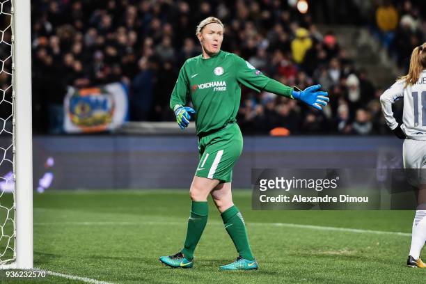 Hedvig Lindahl of Chelsea during the women's Champions League match, round of 8, between Montpellier and Chelsea on March 21, 2018 in Montpellier,...