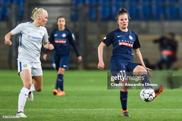 Katrine Veje of Montpellier during the women's Champions League match, round of 8, between Montpellier and Chelsea on March 21, 2018 in Montpellier,...