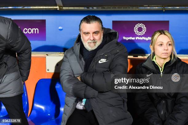 Laurent Nicollin president of Montpellier during the women's Champions League match, round of 8, between Montpellier and Chelsea on March 21, 2018 in...