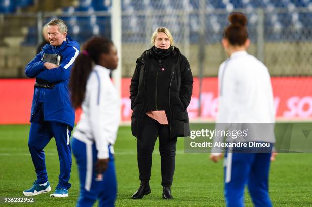 Emma Hayes head coach of Chelsea during the women's Champions League match, round of 8, between Montpellier and Chelsea on March 21, 2018 in...