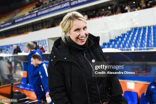 Emma Hayes head coach of Chelsea during the women's Champions League match, round of 8, between Montpellier and Chelsea on March 21, 2018 in...